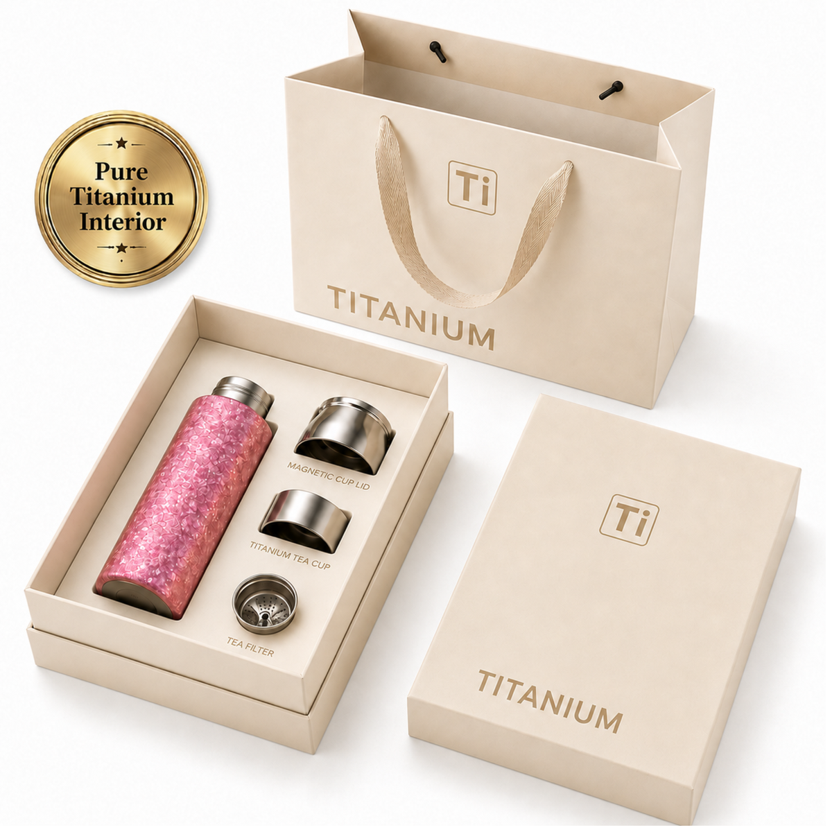 Harmoniq Pure Titanium Bottle Tea Flask + Water Bottle in One